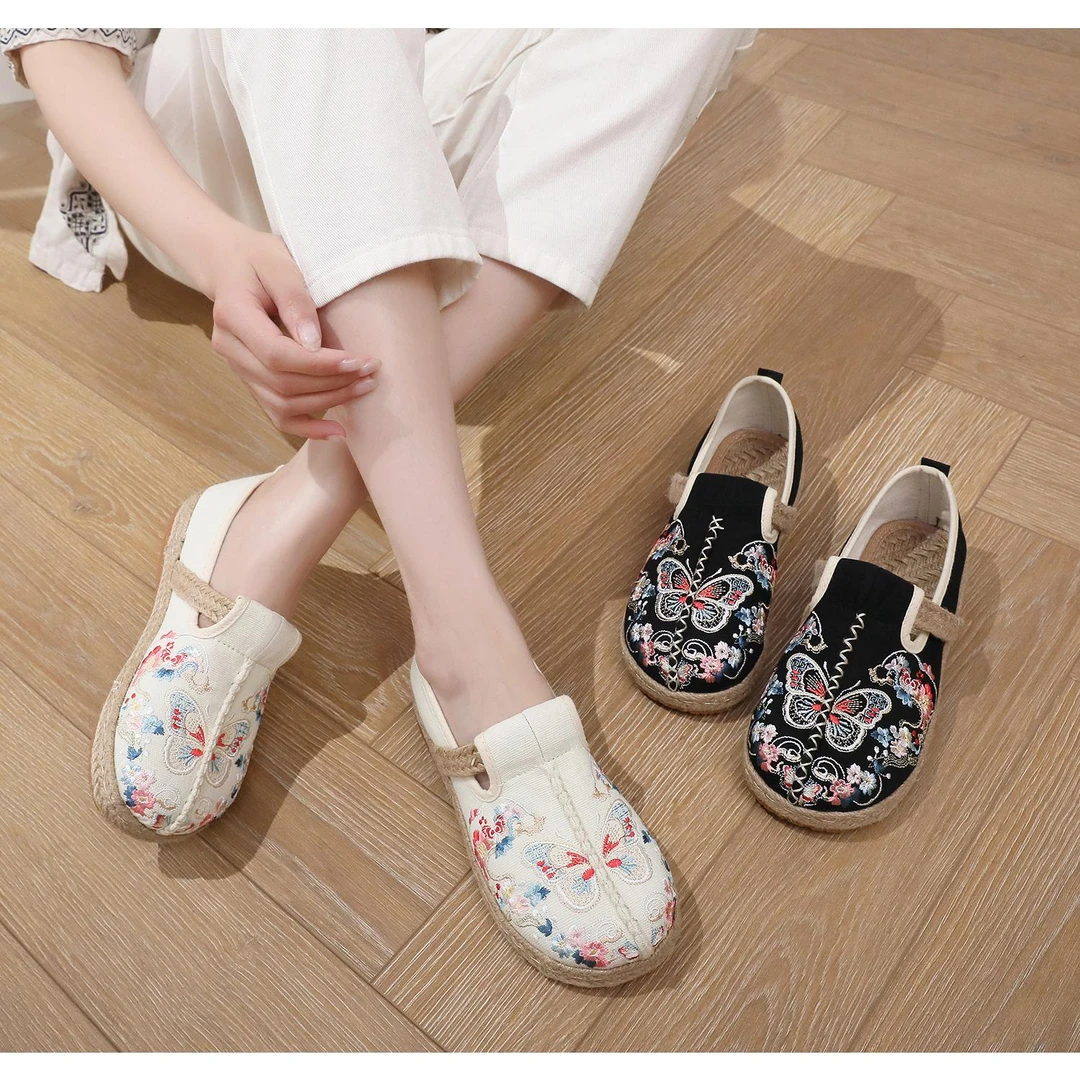 【蝴蝶&满绣】新款民族风新款包头女鞋外穿牛筋底女款老北京布鞋
