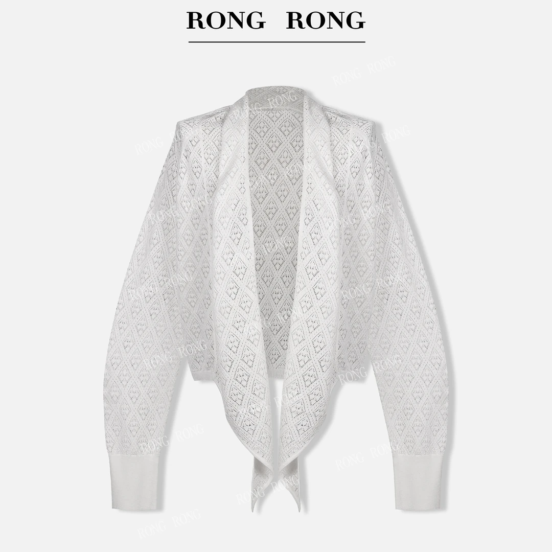溶溶【清冷质感】RONGRONG 山羊绒桑蚕丝混纺镂空针织披肩毛衣HY505