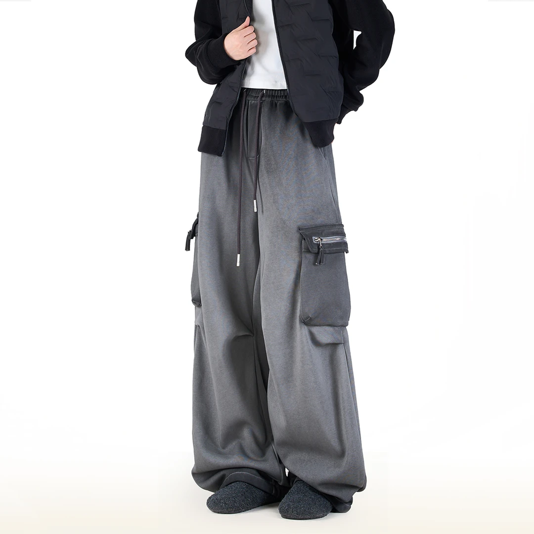 NOONOZ潮牌裤子美式重磅水洗多口袋工装卫裤男复古中性风阔腿长裤