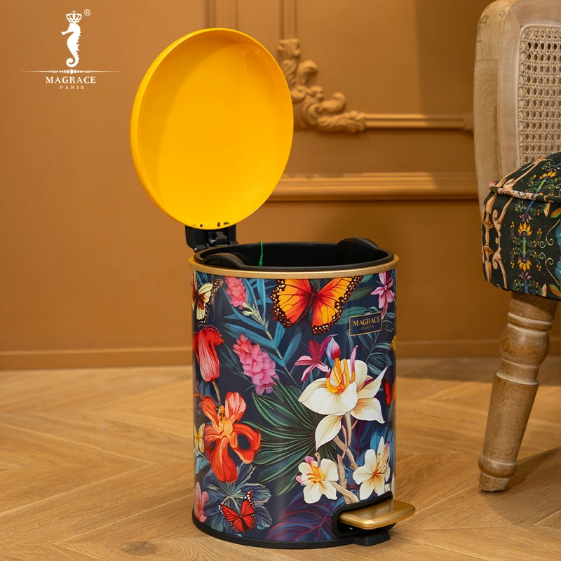 法国MAGRACE丛林猴影荼蘼盛开脚踏式垃圾桶2款家居日用卧室带盖桶