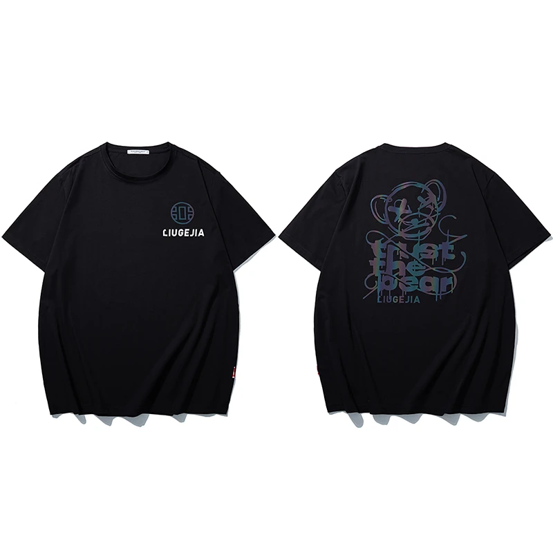 LIUGEJIA/六个加潮牌大码夏季美式七彩字母印花休闲圆领T恤T6304