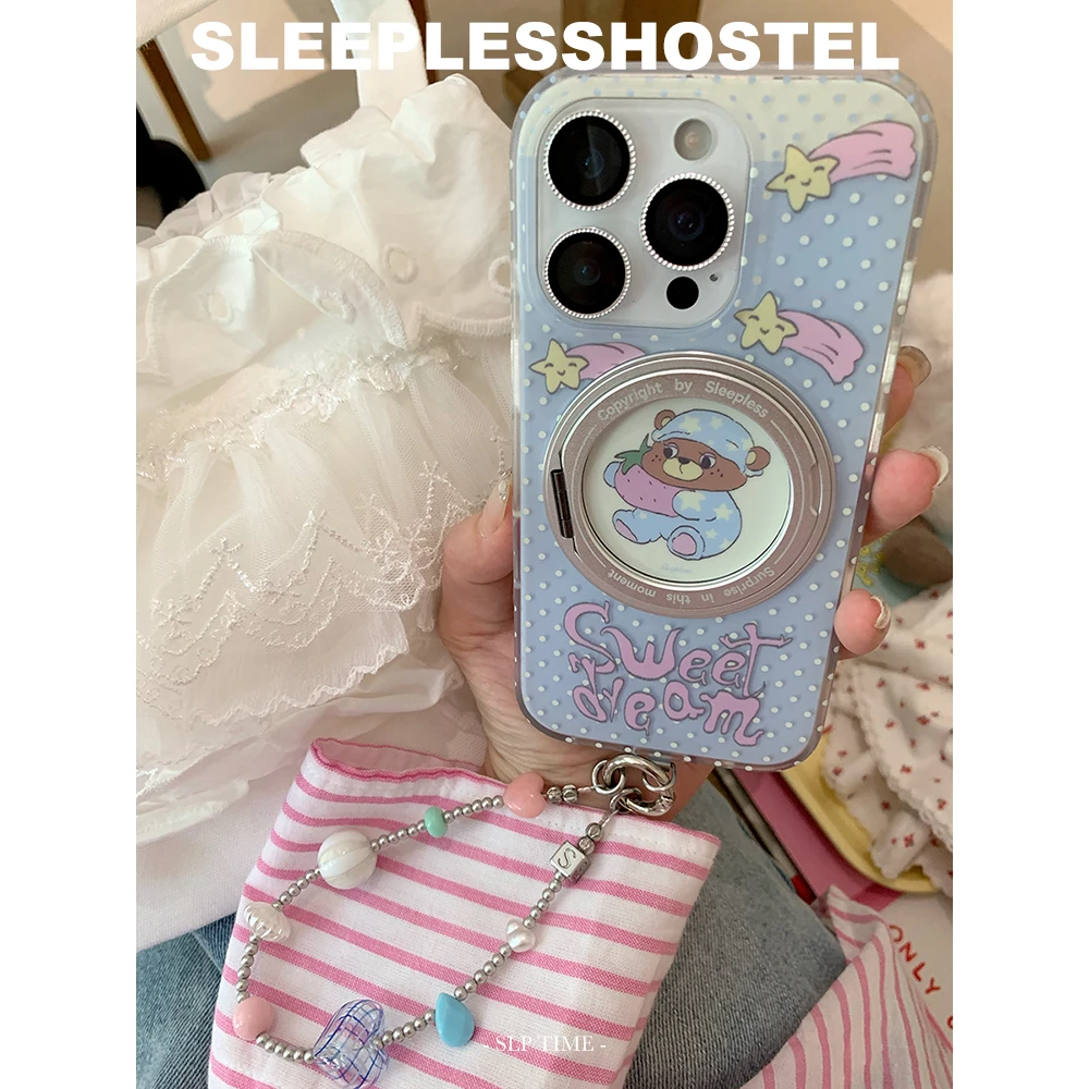 失眠招待所草莓晚安熊艺术家联名旋转磁吸支架适用苹果17手机壳16