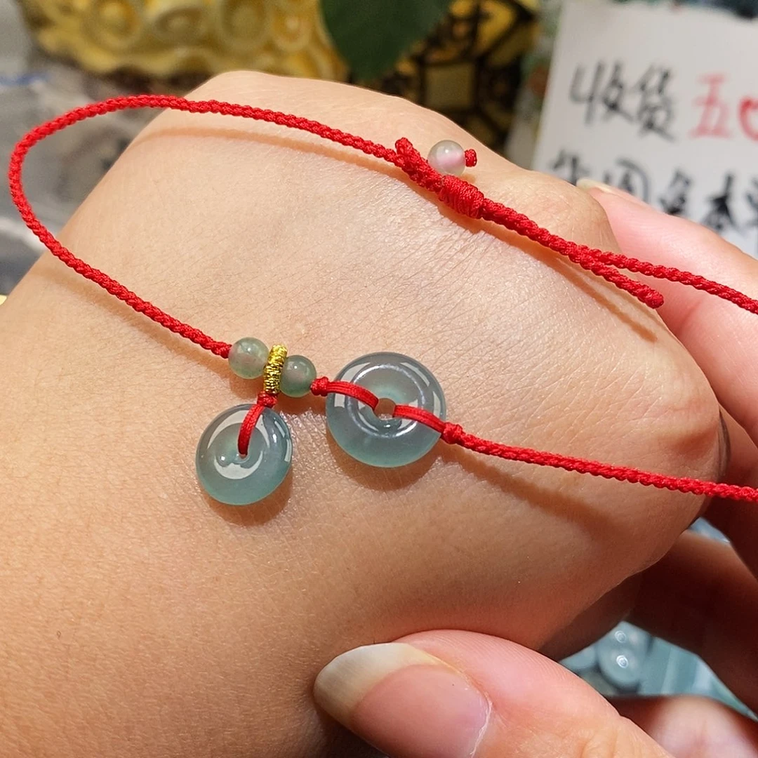 翡翠未镶嵌颈饰红绳脚链23厘米