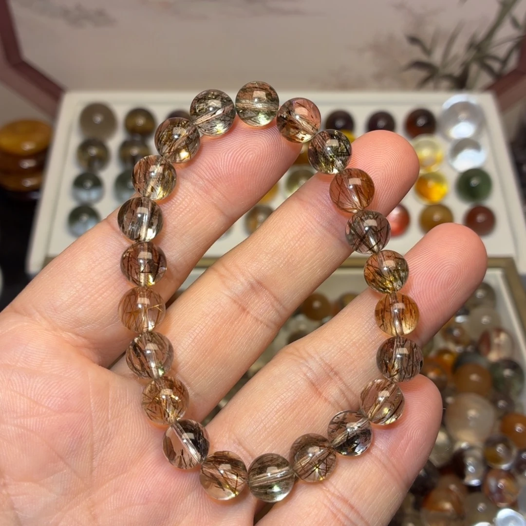 未镶嵌水晶手串8mm黑金超七单圈多样性发货