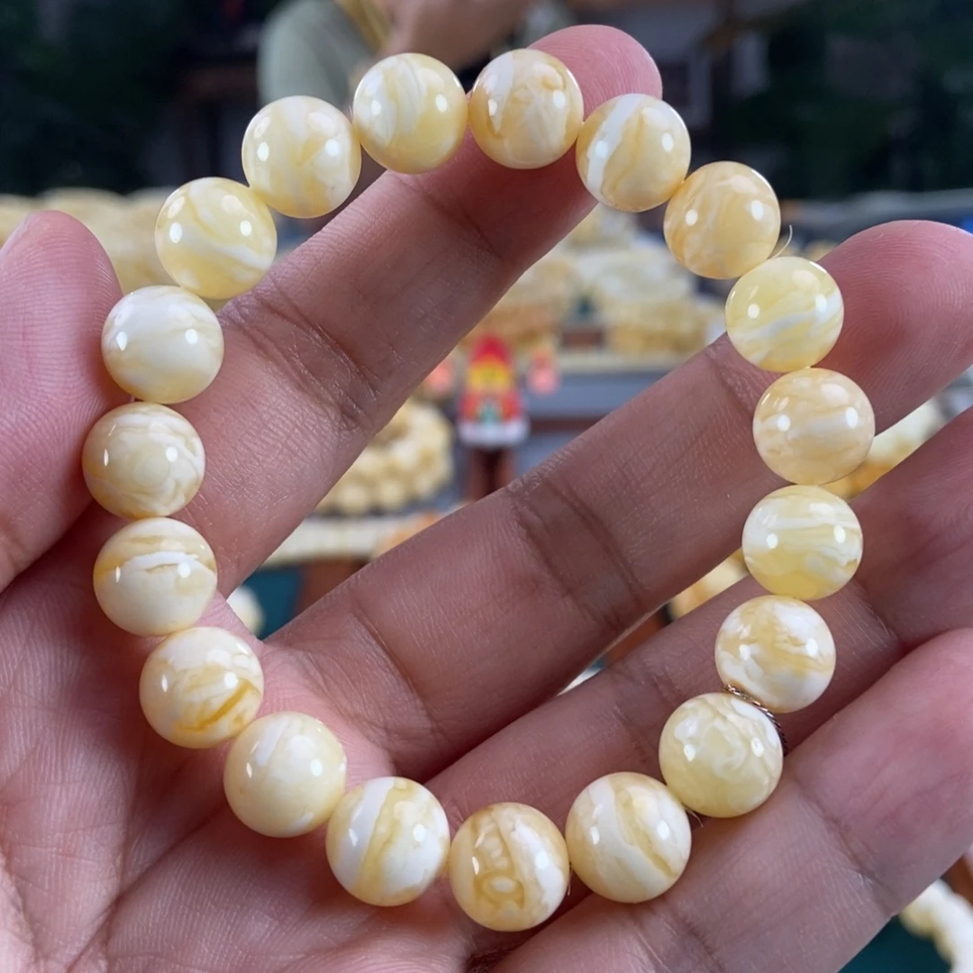 琥珀未镶嵌珠宝奇石10白虎皮纹手串12.89
