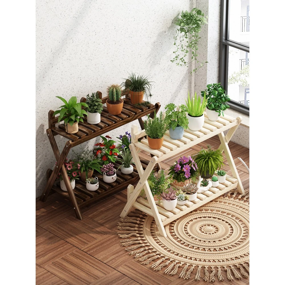 实木小花架多层交叉置物架室内客厅阳台花架花台落地式置物花架子