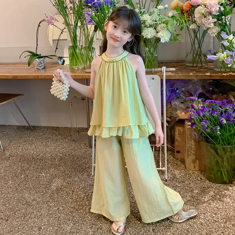 女童夏装套装2025新款洋气女孩时髦夏季薄款儿童阔腿裤休闲两件套