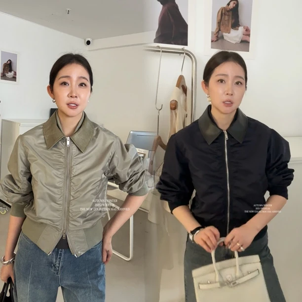 widelia春季韩版拼接撞色翻领上衣7057压褶时尚简约休闲短款外套