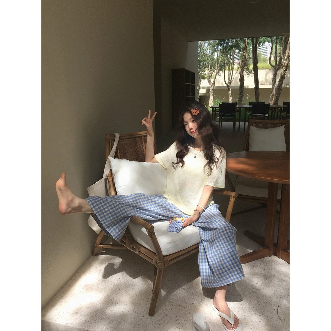 张贝贝 信步苏格兰 100棉 复古怀旧风格纹八分裤