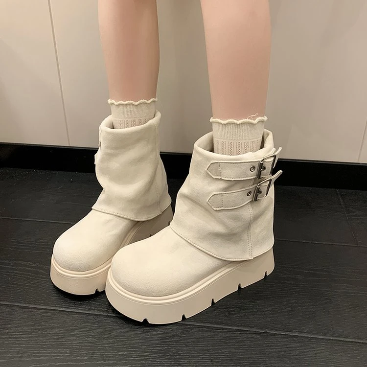 增高厚底短靴女2025秋季新款小个子堆堆裤管靴英伦风机车马丁靴子