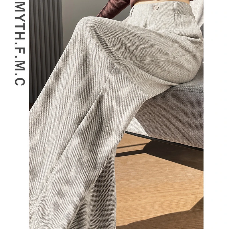 慵懒风毛呢糯米裤子女秋冬季2025新款爆款时尚气质宽松直筒阔腿裤