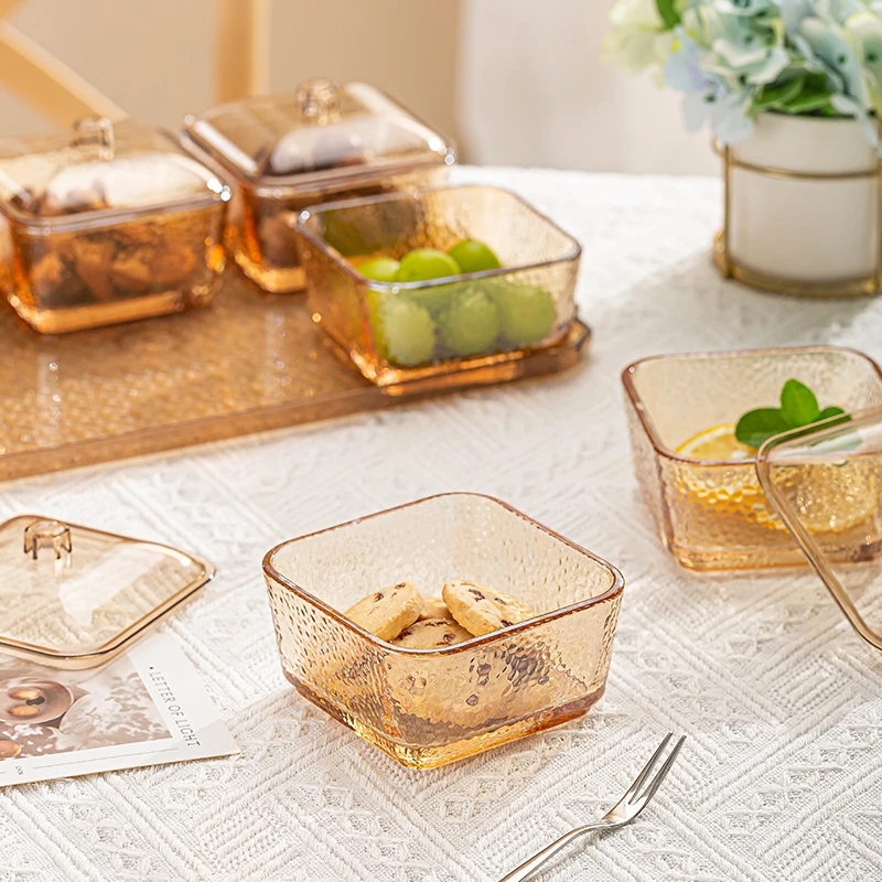 方形玻璃碗透明甜品碗四方水果碗高颜值沙拉小碗零食小吃调料碗碟