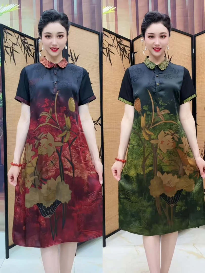 829复古刺绣花萝提花连衣裙