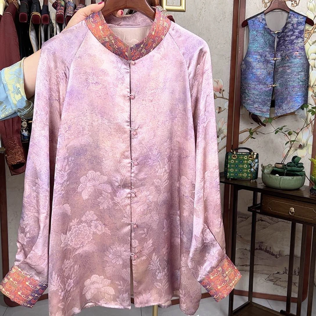 桑蚕丝提花拼蜀锦衬衫ML