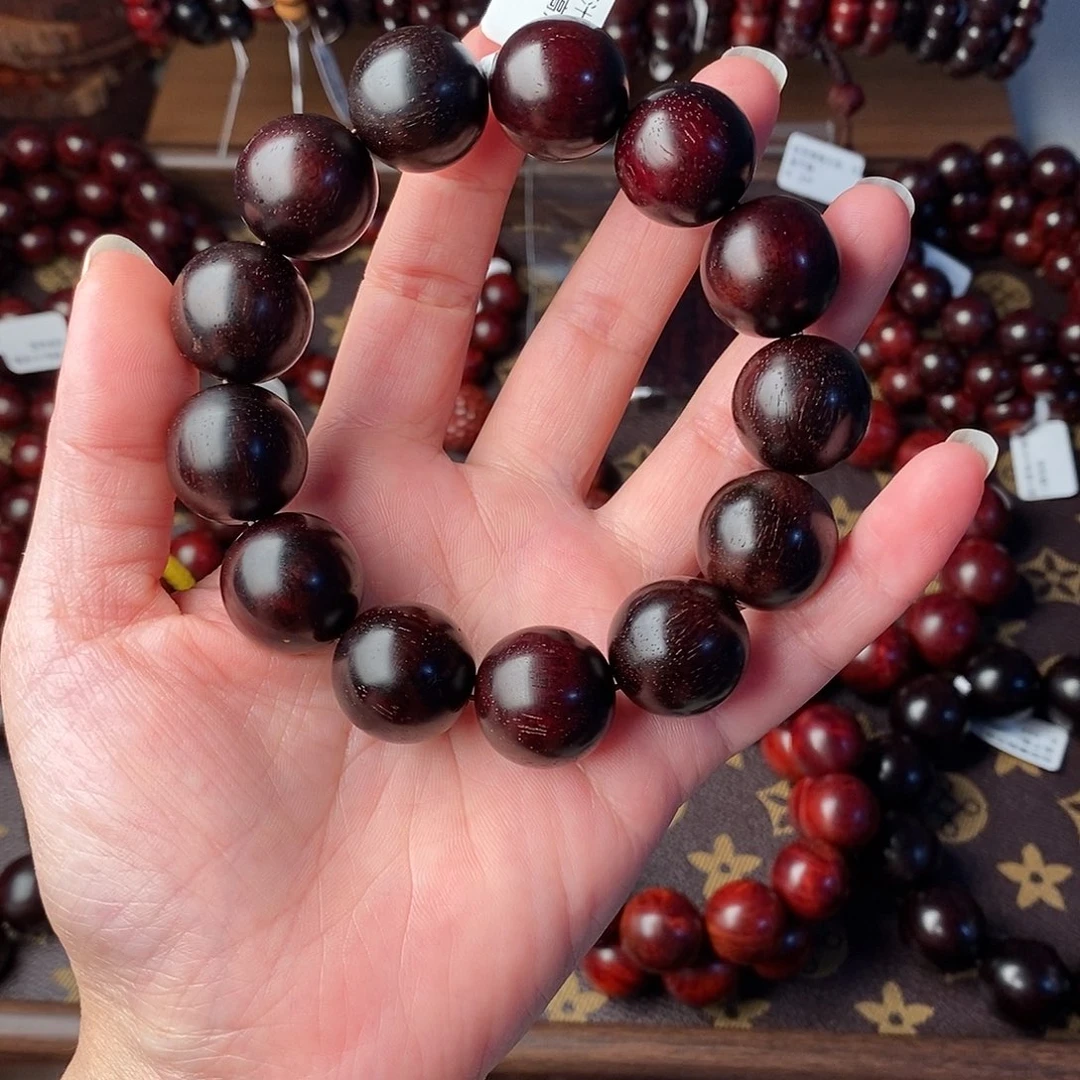 小叶紫檀手串/手链瑕疵珠：原汁原味小叶紫檀1.8高油密