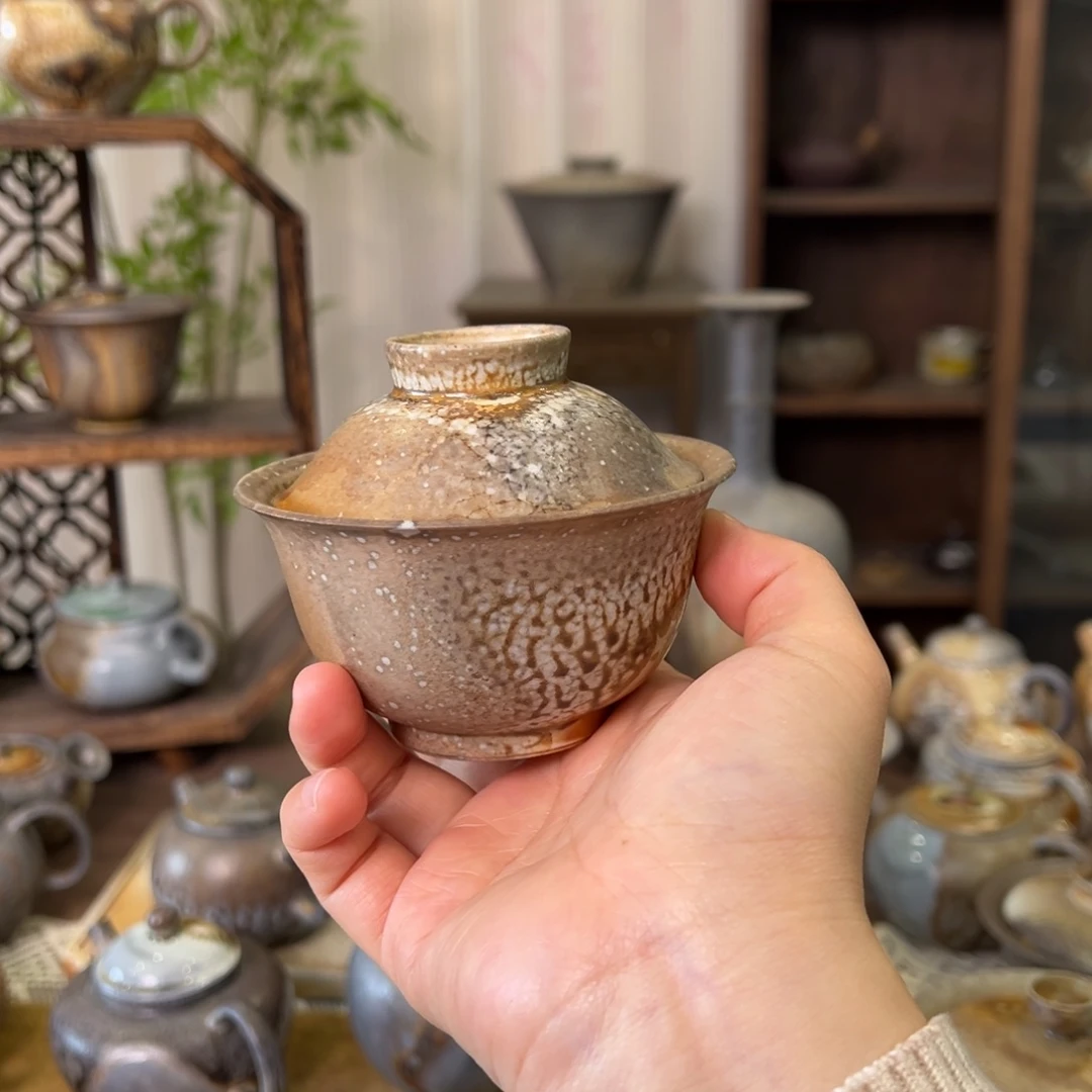 38中白精品盖碗柴烧