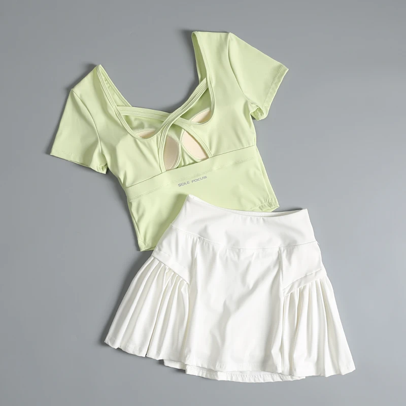 羽毛球服网球裙运动套装女夏季2025新款晨跑步速干健身衣瑜伽短袖