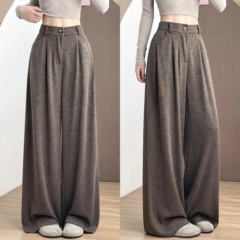 深灰色糯米西装裤女秋季2025新款直筒高腰宽松显瘦垂感慵懒阔腿裤