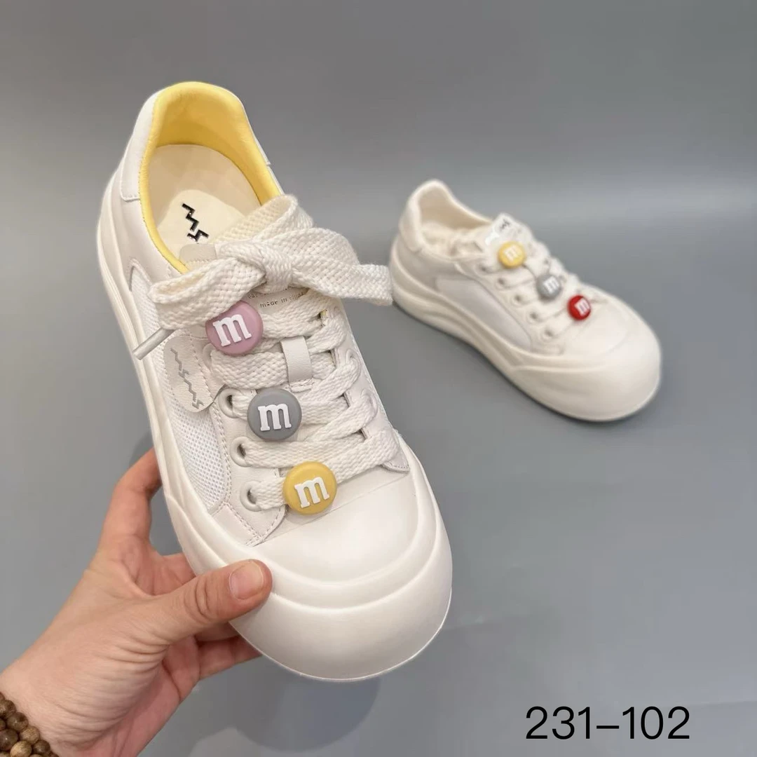玛莎玛索夏季单网板鞋231-102时尚百搭休闲小白鞋厚底圆头女鞋