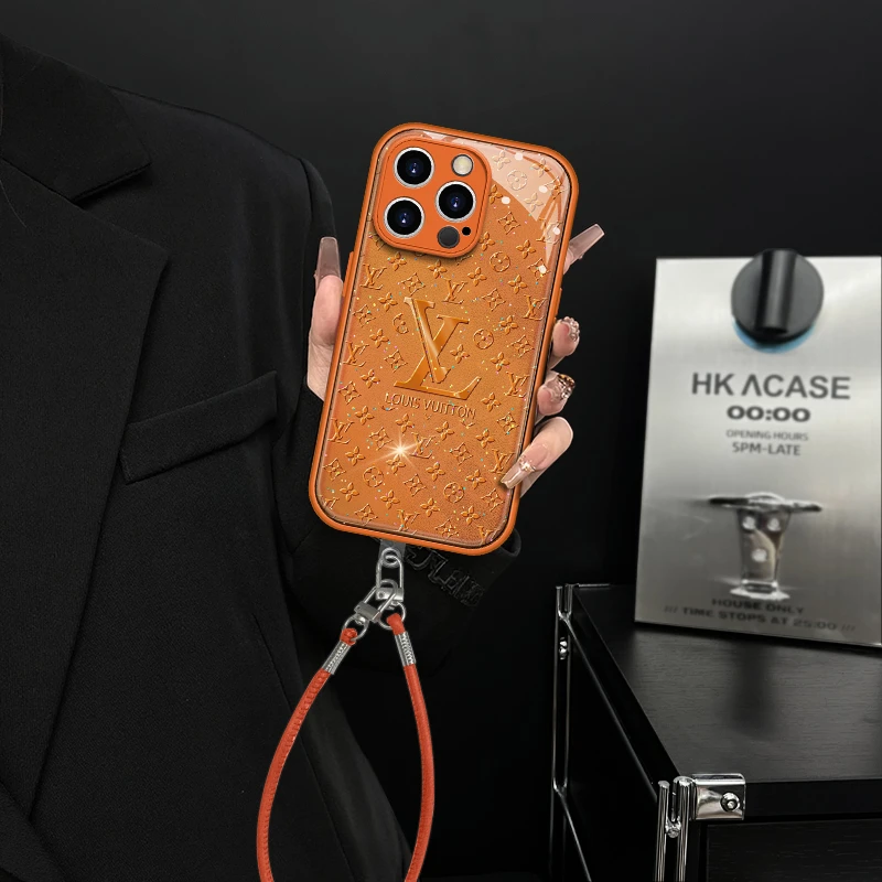 适用【苹果/oppo/华为/vivo/小米】金属漆爱马橙水凝壳潮牌保护套女