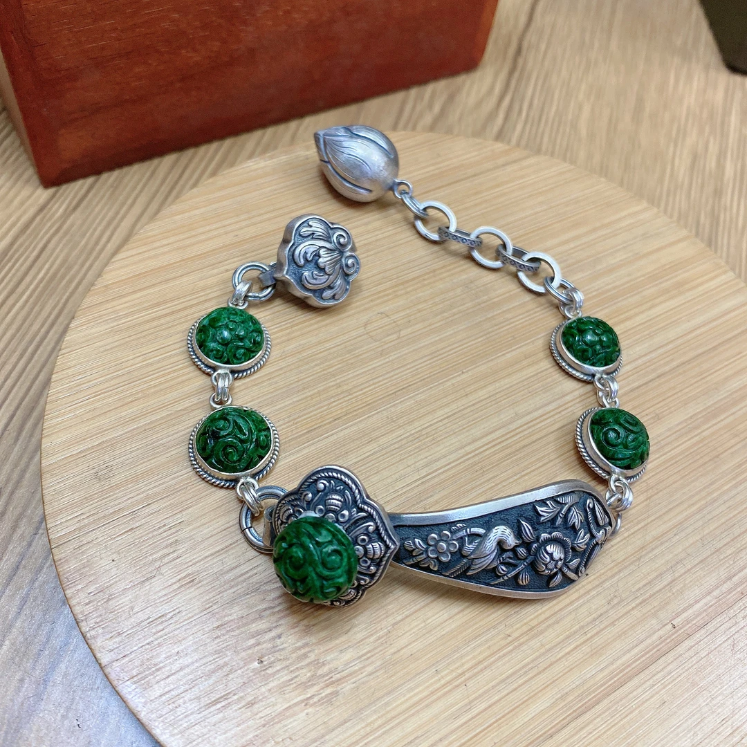 足银手链 英英手工錾刻银手链