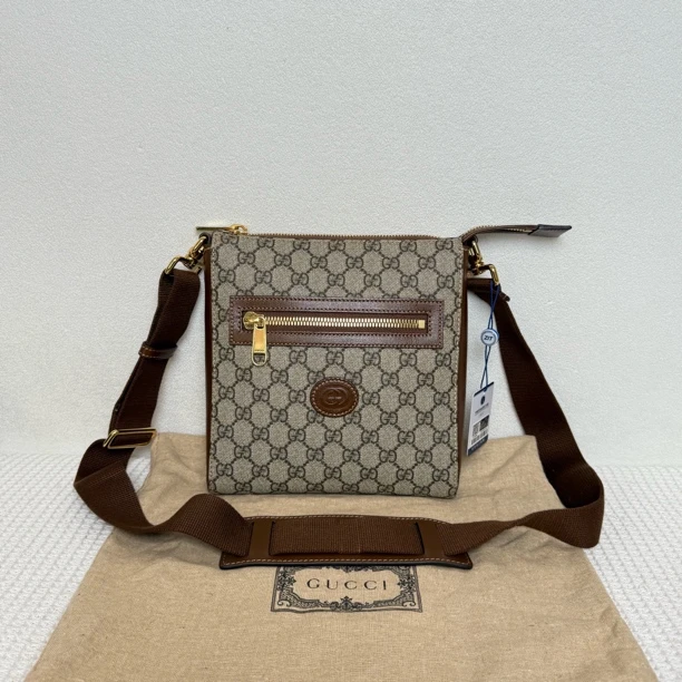 99新 GUCCI/古驰 6413/经典百搭中性棕老花小号单肩包