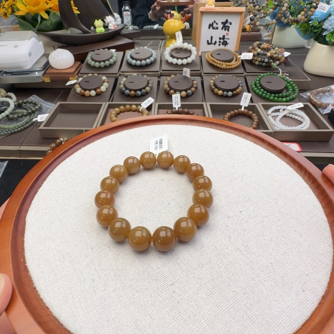 和田玉未镶嵌手链卡12且末金山橘糖过眼过灯货头，3-11