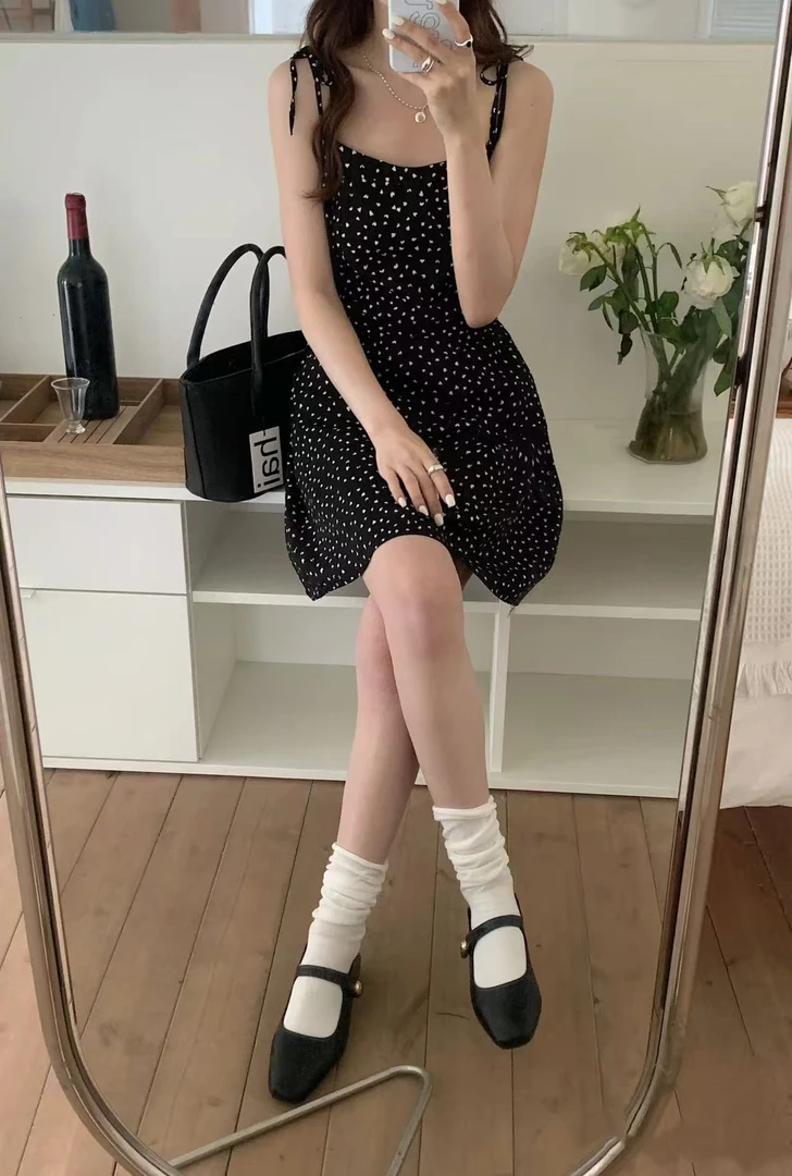 8210#【永远为碎花心动】绑带百搭碎花吊带连衣裙