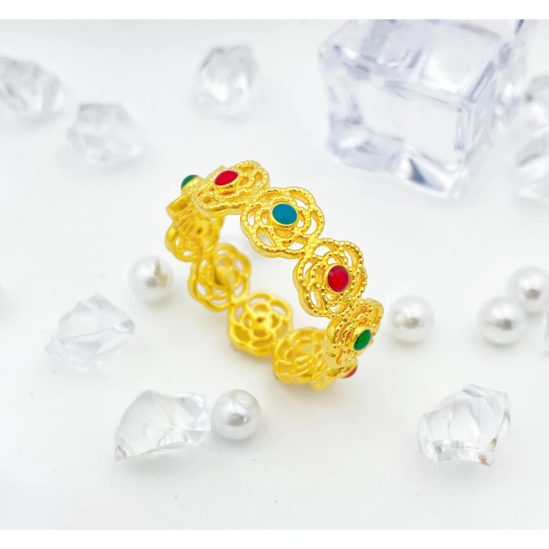 【国潮】足金999 珐琅满圈玫瑰花戒指 1.56 12圈口