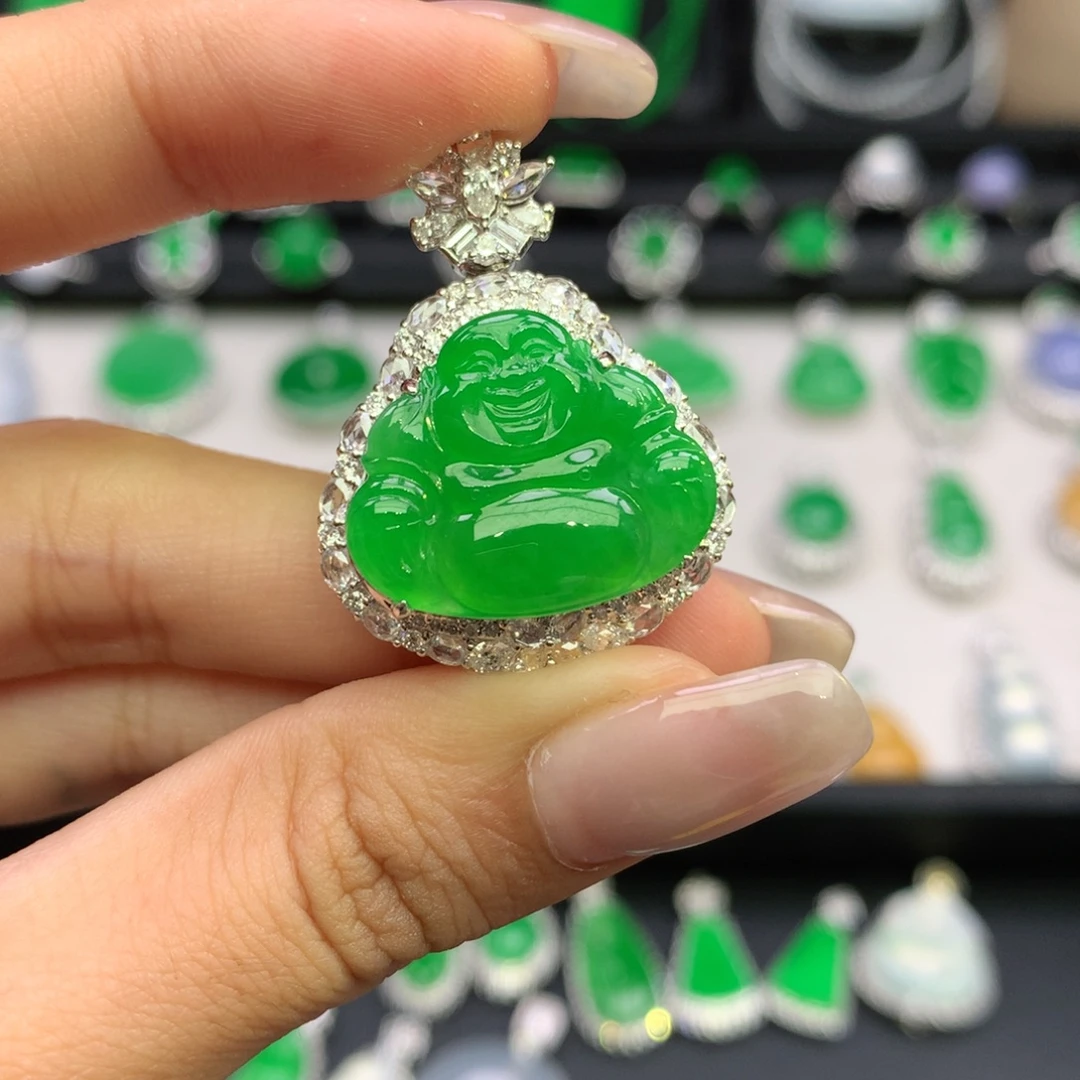 翡翠18K金镶嵌吊坠(不含链)
