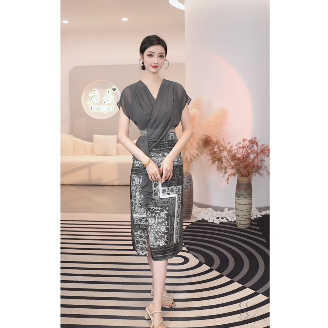 2025夏季新款【ZM-860】轻奢高定收腰灰色显瘦高级时尚女连衣裙