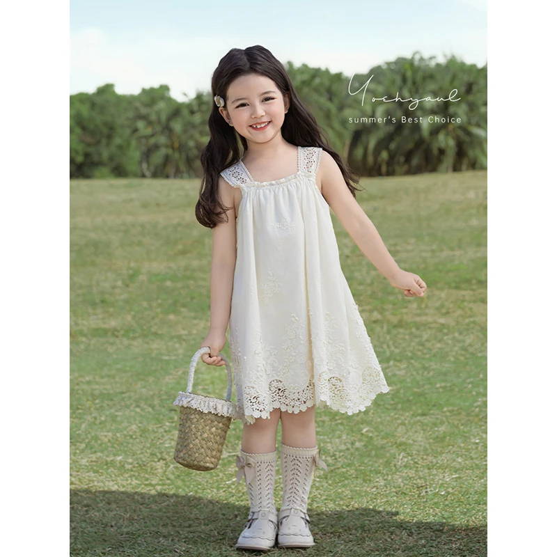 YOEHYAUL/幼悠【浪漫留迹】夏伍波下薄款白色洋气蕾丝连衣裙ZX0006