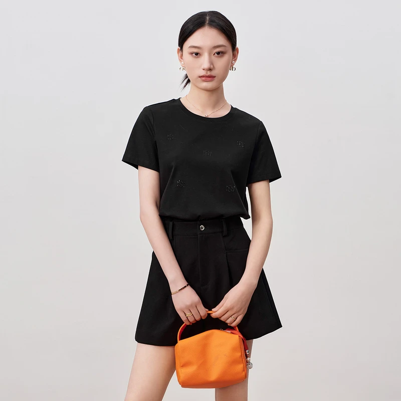 dunnu圆领烫钻休闲T恤FT230926