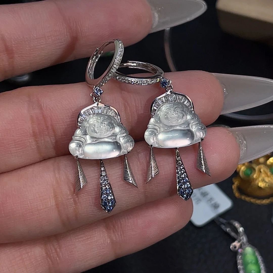 翡翠18K金镶嵌耳饰佛公