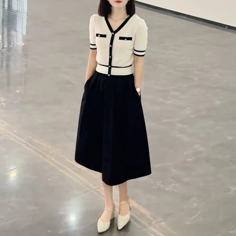 夏季韩系套装女2025新款时尚小香风上衣百搭显瘦半身裙两件套