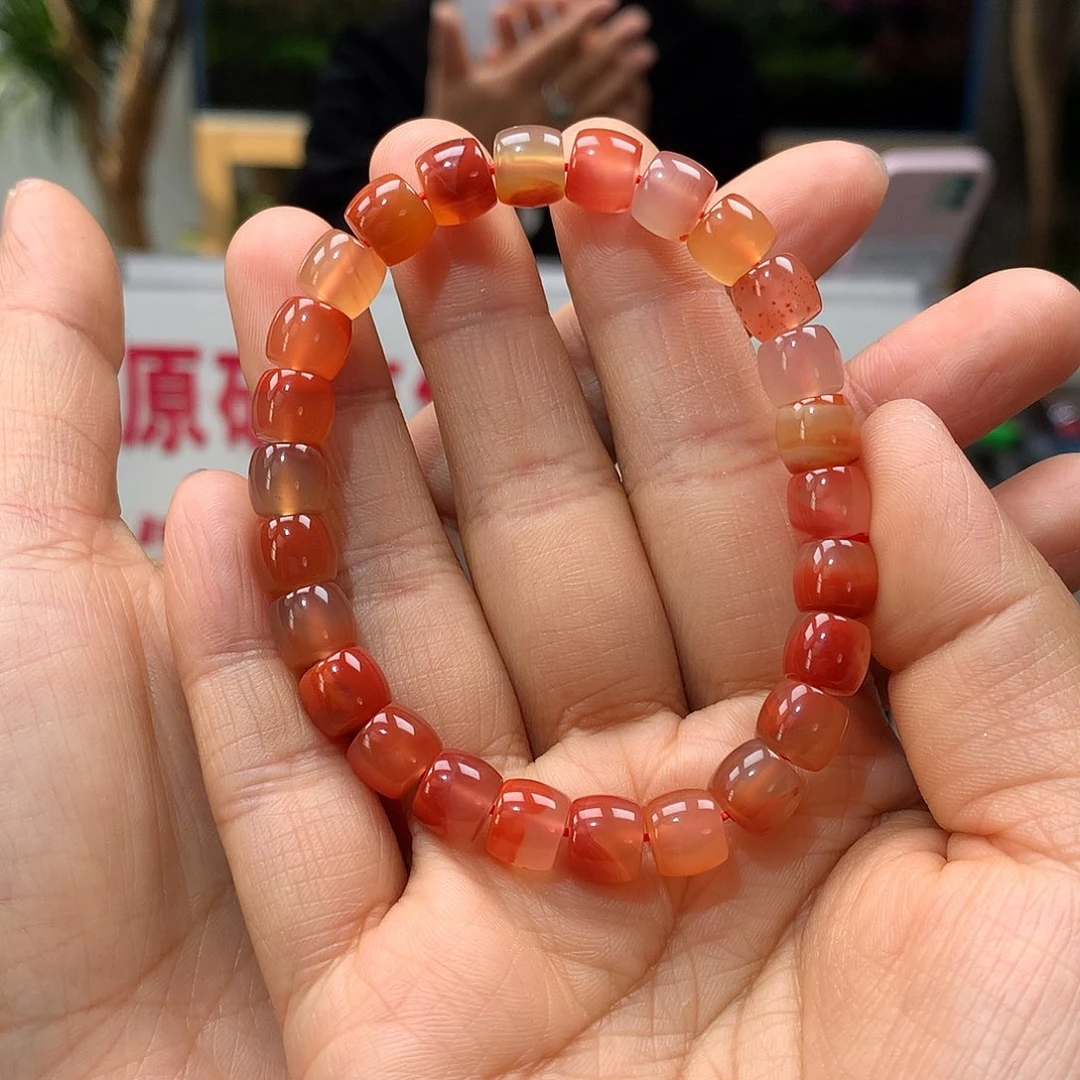 南红玛瑙南红7mm+冰飘直切手串未镶嵌乡*