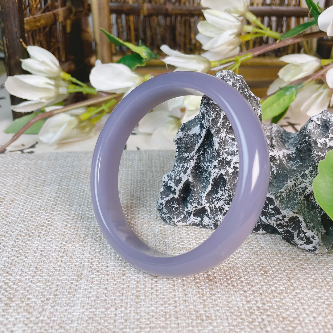 【门店新款】天然青海烟紫和田玉 经典正圈和田玉手镯 宽13mm厚10mm