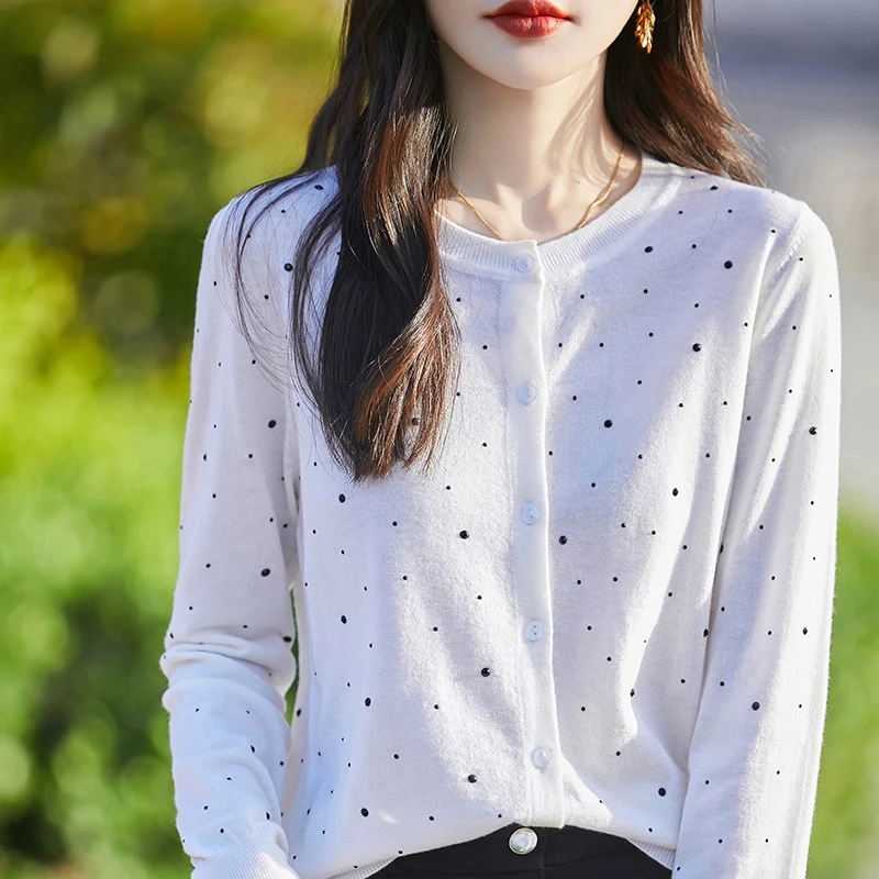 小香风针织开衫春秋百搭薄款针织长袖开衫圆领打底衫