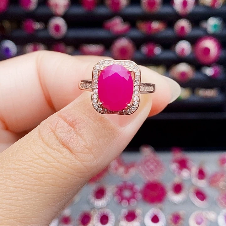 红宝石戒指银S925镶嵌