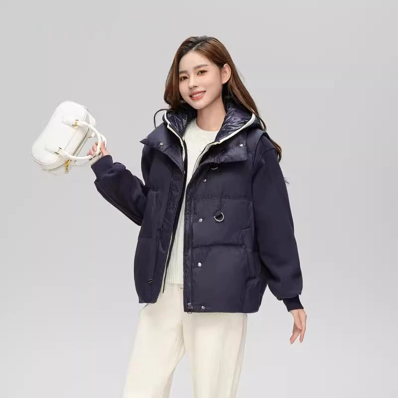 【国标90绒】冬季新时尚羽绒马甲连帽卫衣女两件套百搭休闲-1266