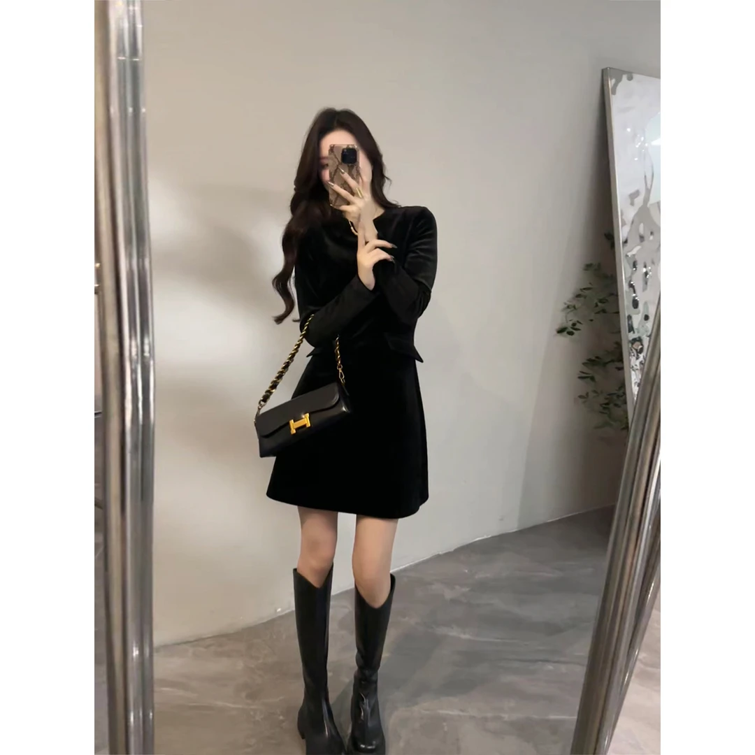 【大婷婷】秋冬圆领洋气连衣裙收腰气质内搭休闲时尚复古短裙DT1803