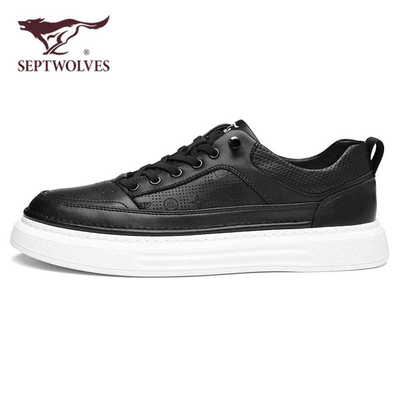 七匹狼男鞋秋季透气网孔休闲皮鞋男款一脚蹬时尚百搭厚底增高板鞋