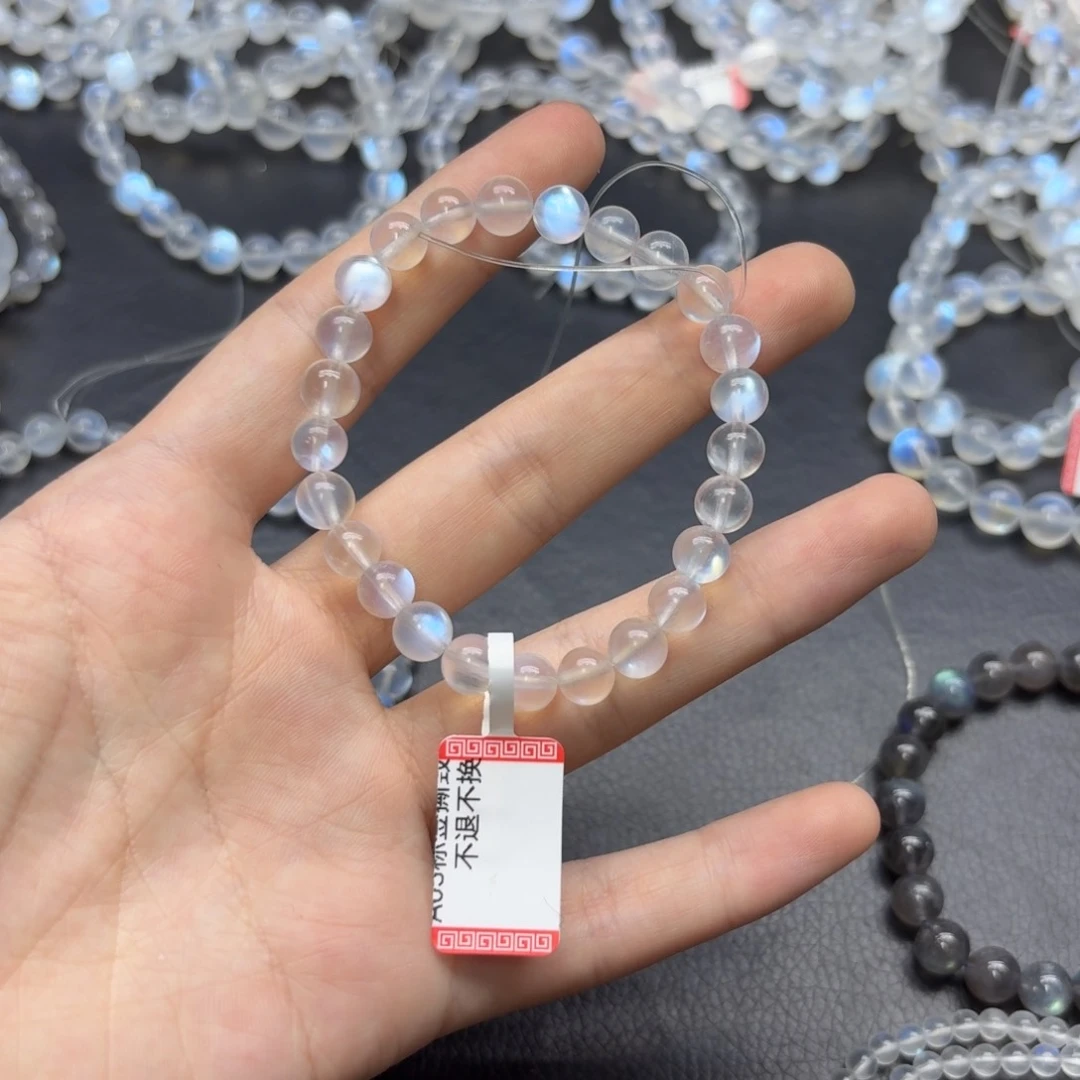 菠***蜜手串未镶嵌月光石蓝月光单圈卡7mm左右