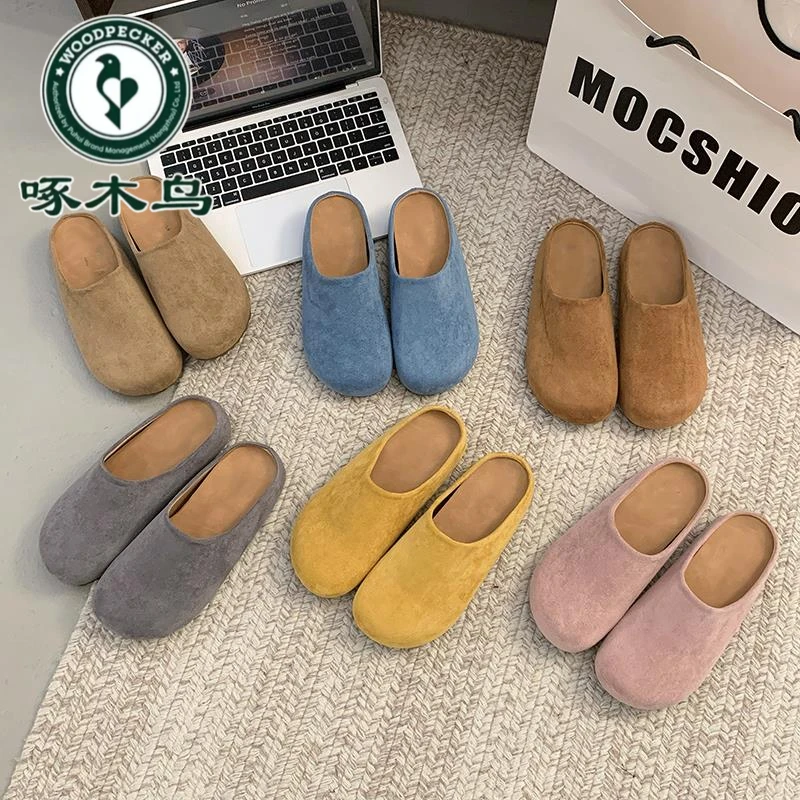 啄木鸟大码包头拖鞋女41到43脚宽脚胖厚底勃肯半拖休闲懒人拖单鞋