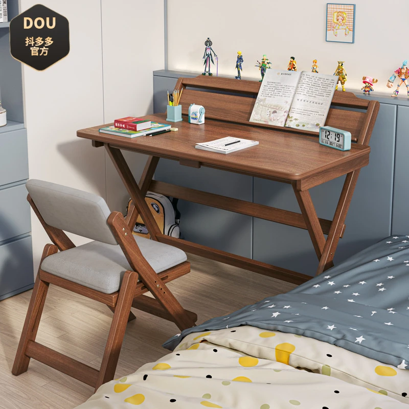 实木折叠桌小书桌家用学生卧室床边桌学习桌写字桌子简易出租屋
