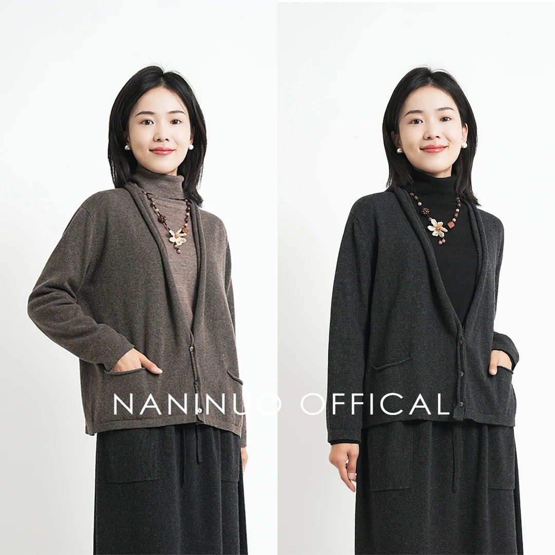 Naninuo/纳尼诺 产地溯源羊绒哈伦开衫 慵懒风时尚百搭NQWT22063
