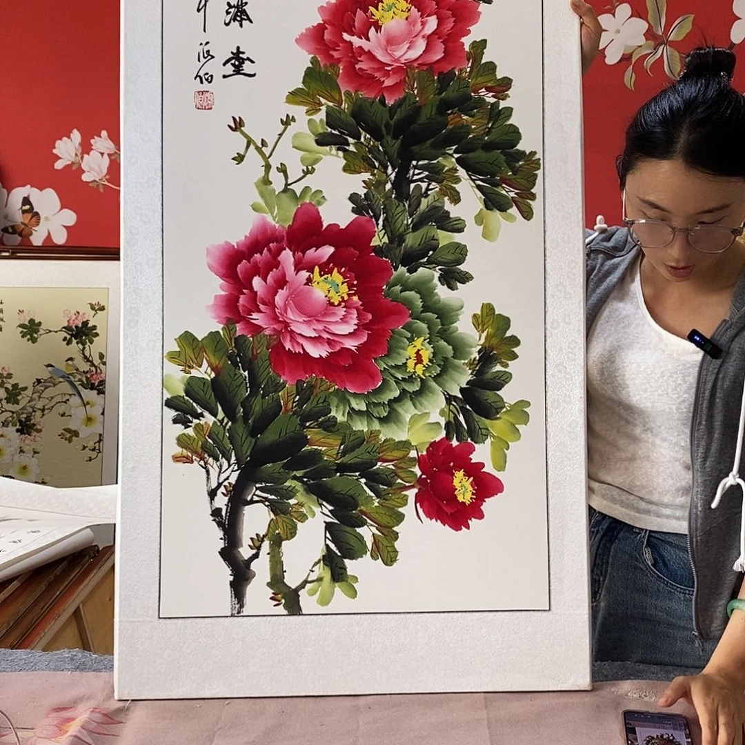 国画手写手绘带框包邮62✖️122