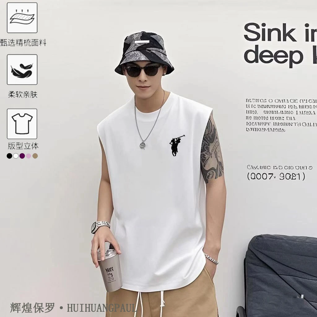 HUIHUANGPAUL/辉煌保罗1夏季宽松打底运动休闲无袖背心刺绣战马