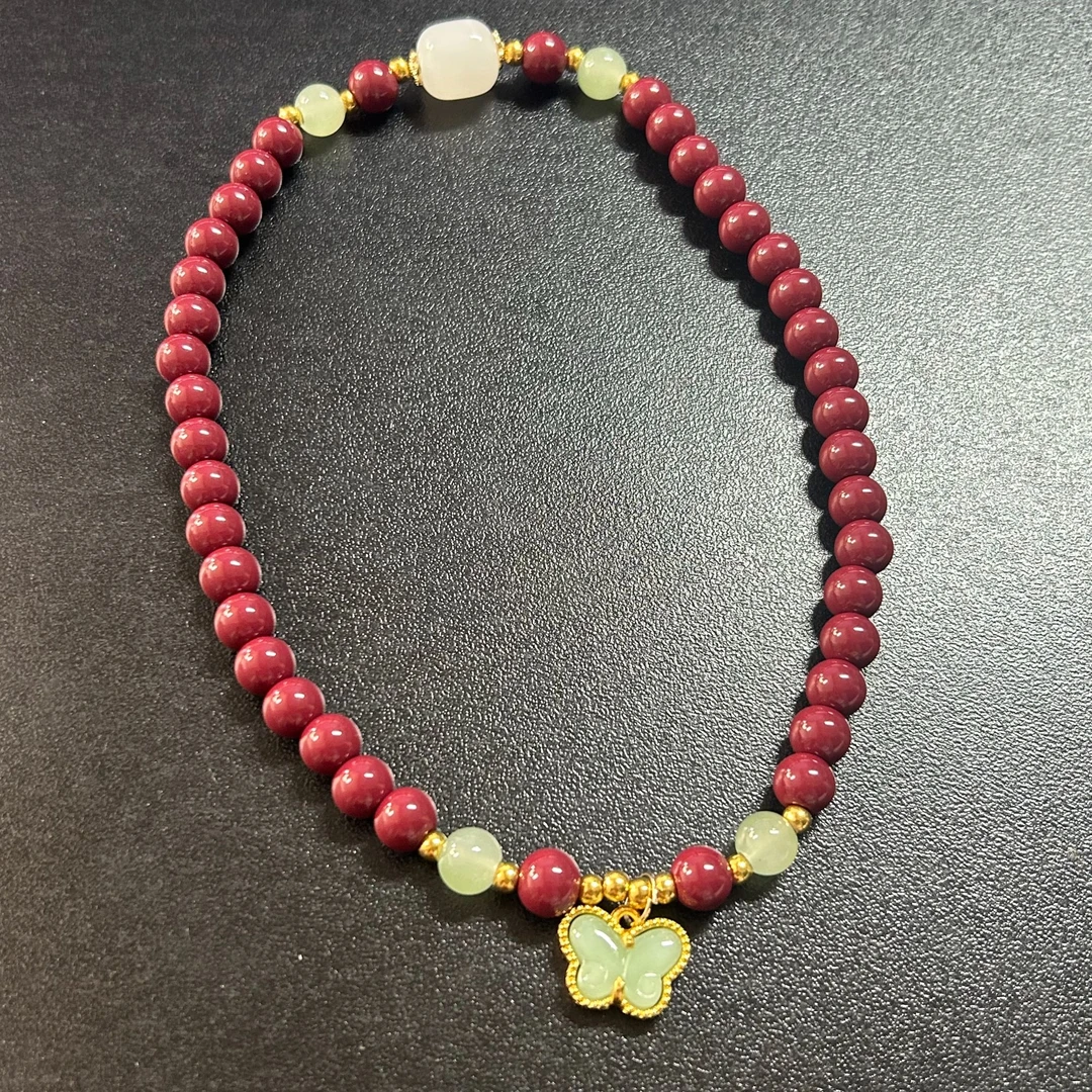 含辰砂工艺品22白珠+蝴蝶款双圈手串0556（无礼盒）