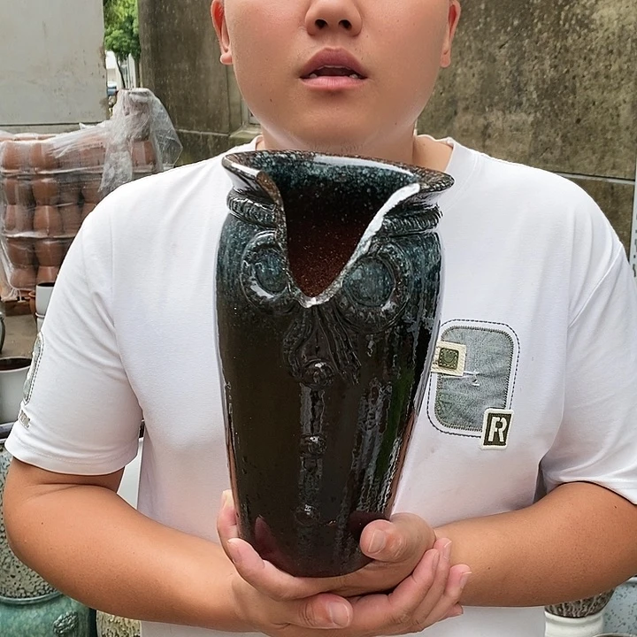 紫砂花盆口14高25瑕疵